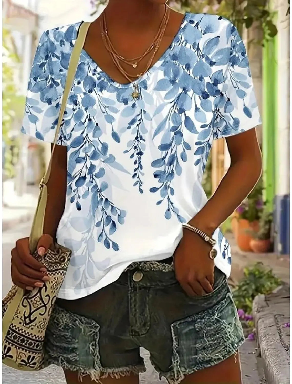 Summer Women's T Shirt Floral Graphic Plants Vintage Tropical Hawaiian Short Sleeve V Neck Regular Tops Daily Print Spring Tees