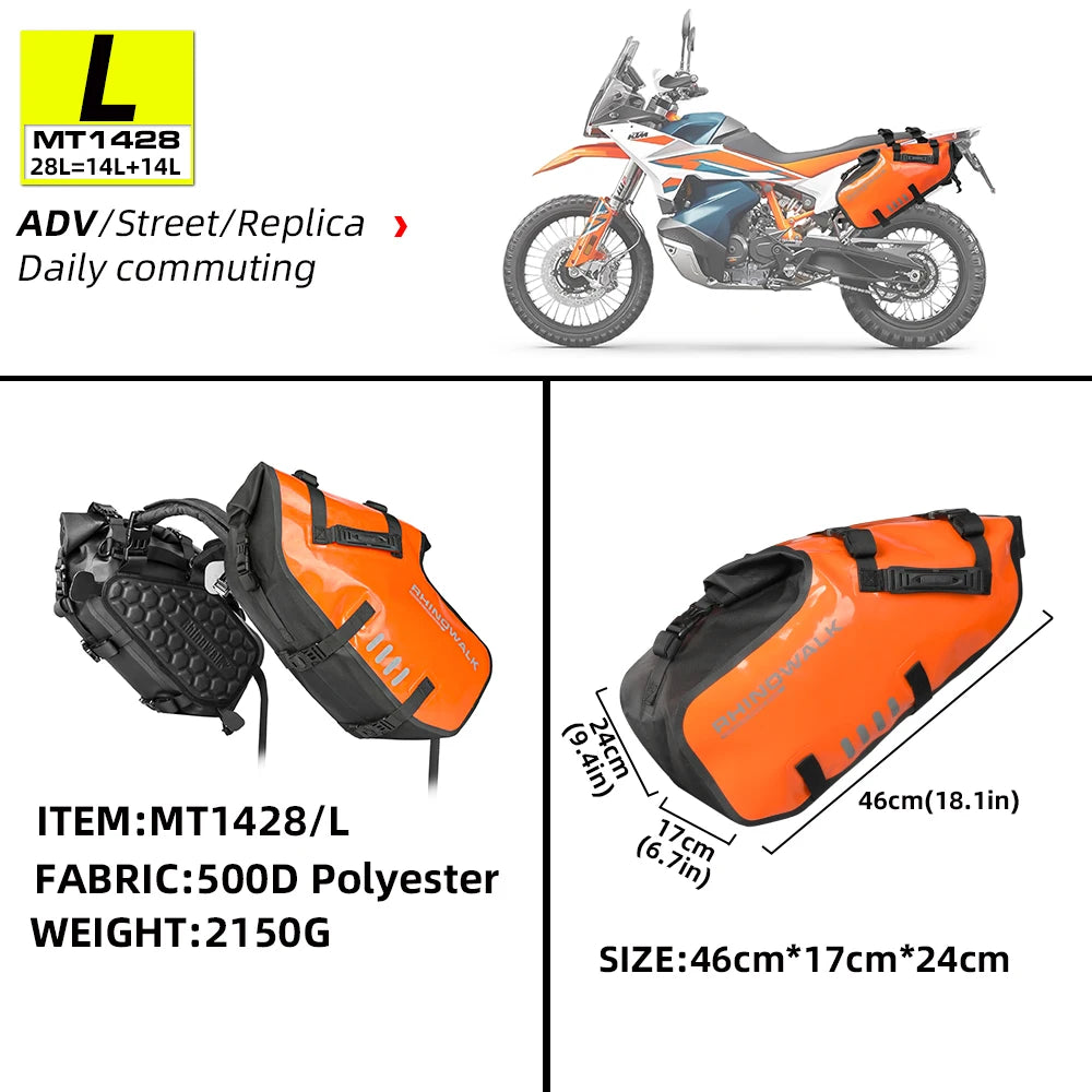 Rhinowalk Motorcycle Side Bag 2PC 100% Waterproof 18L/28L/48L Motorbike Saddle Bag Motor Pannier Bag Saddle Bags Travel Luggage