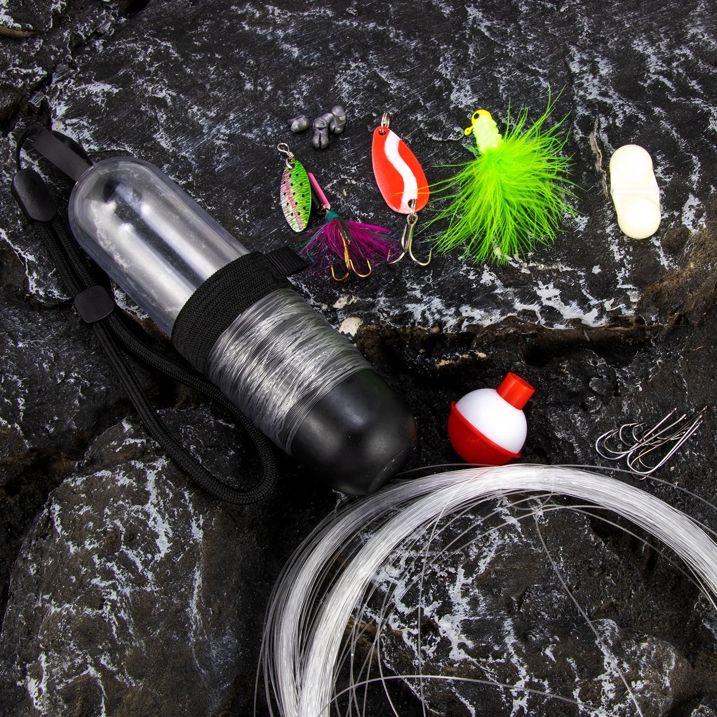 25pcs Survival Fishing Kit Pocket Reel Line Jig Head Hook Spoon Spinner Bait Hiking Camping Fishing Tool Bass Crappies Trout