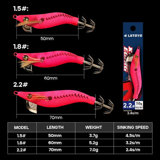 LETOYO mini squid lure 1.5-2.2# Luminous squid jig Artificial bait Cuttlefish squid bait Webfoot Octopus fishing lures