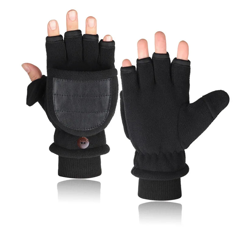 Winter Gloves Fingerless Convertible Warm Thermal Mittens Gloves Windproof Polar Fleece Warm men women double-layer Flap Gloves