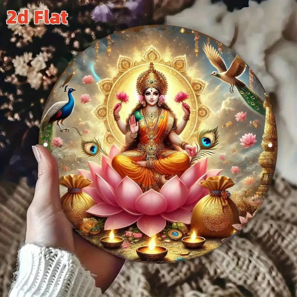 Lakshmi Goddess Wall Art - Hindu Buddhist Decor | Lotus, Peacock & Bird Motifs | Ideal for Temple, Hotel & Restaurant