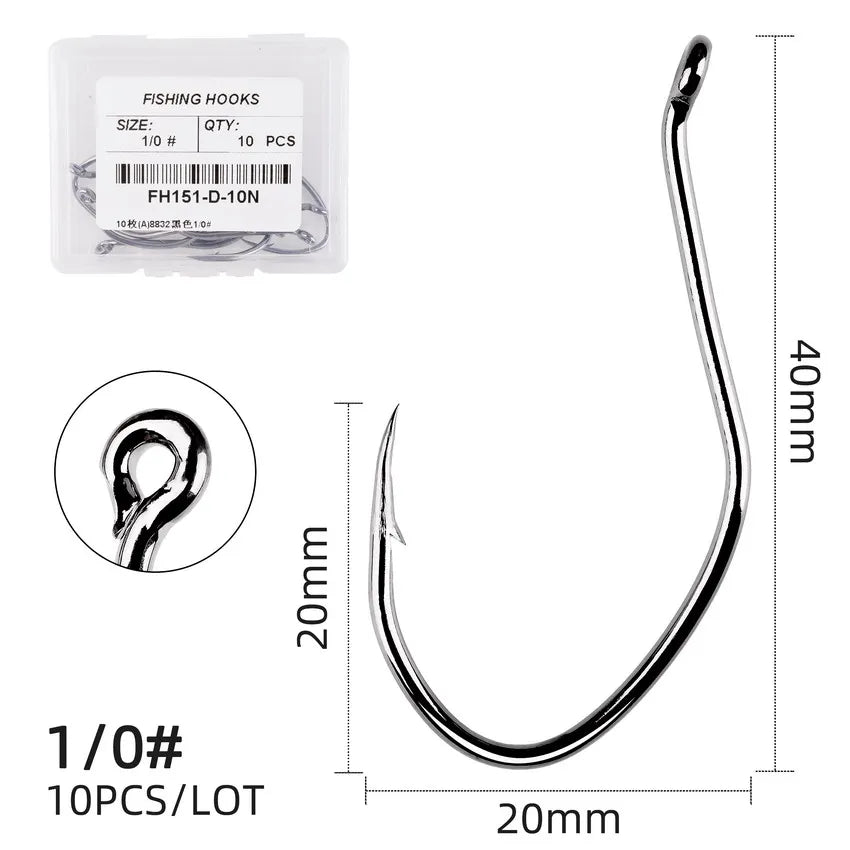 10pcs/Box Barbed Catfish Fishing Hooks High Carbon Steel Catfish Hook 6/0 -10 Fishhook V Sharp Circle Hook Fishing Tackle Box