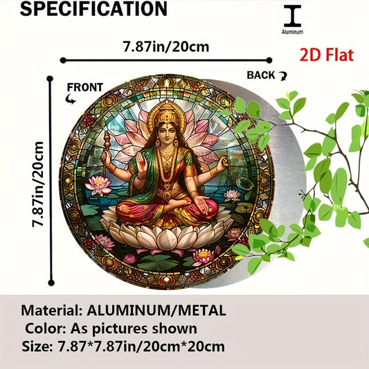 A statue of an Indian goddess sitting on a lotus throne sign,serene and sacred image,ideal spiritual space decoration,room décor
