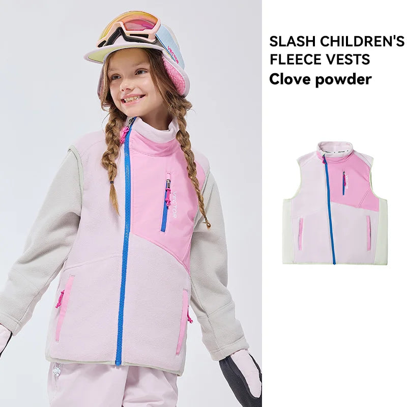 VECTOR Children Boy and Girl Color Clash Fleece Vest Mid Layer Warmth Lock Warm Quick Drying Ski Outdoor Sports Skiing Hiking