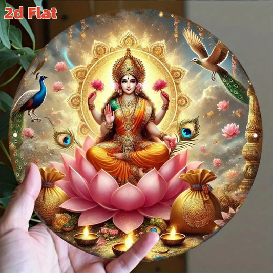 Lakshmi Goddess Wall Art - Hindu Buddhist Decor | Lotus, Peacock & Bird Motifs | Ideal for Temple, Hotel & Restaurant