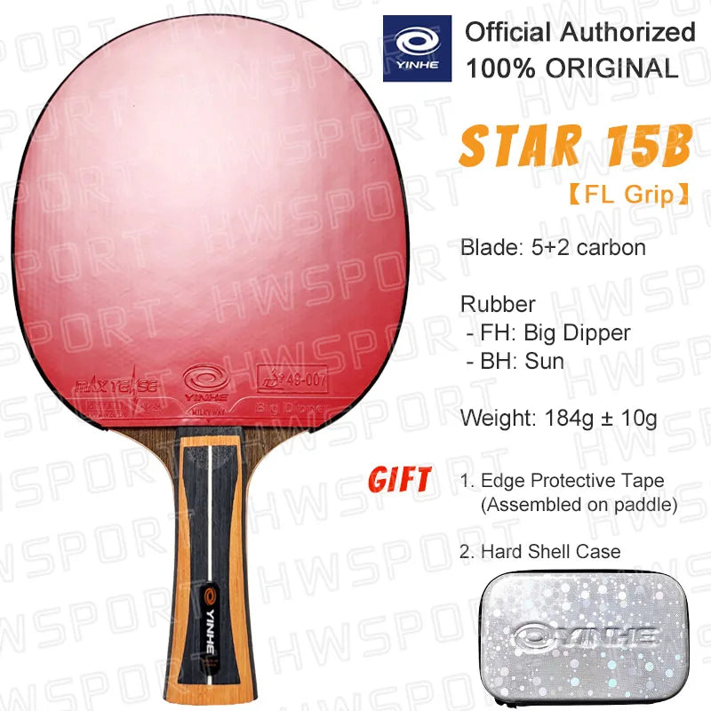 YINHE Professional Table Tennis Racket Pre-made 12 13 14 15 Star Ping Pong Racket Paddle 5 Wood 2 Carbon Offensive Bat for Speed
