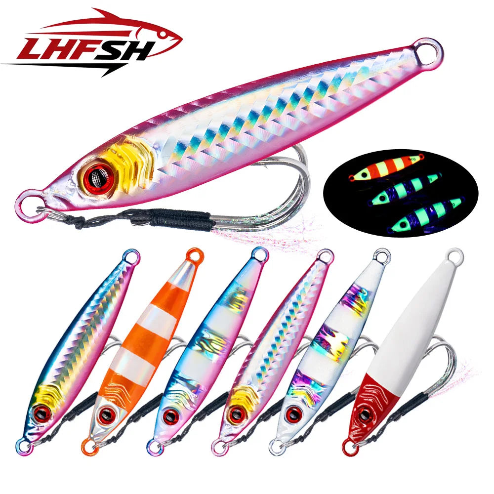 LHFSH Metal Fishing Lure 7g 15g 20g 100g Shore Cast Hook Swimbait Spoon Jig Artificial Bait Laser Cover Pike Trout Pesca Tackle