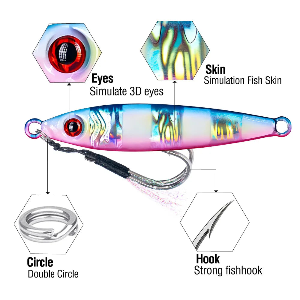 LHFSH Metal Fishing Lure 7g 15g 20g 100g Shore Cast Hook Swimbait Spoon Jig Artificial Bait Laser Cover Pike Trout Pesca Tackle
