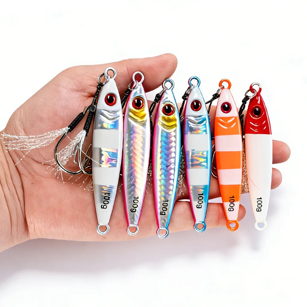 LHFSH Metal Fishing Lure 7g 15g 20g 100g Shore Cast Hook Swimbait Spoon Jig Artificial Bait Laser Cover Pike Trout Pesca Tackle