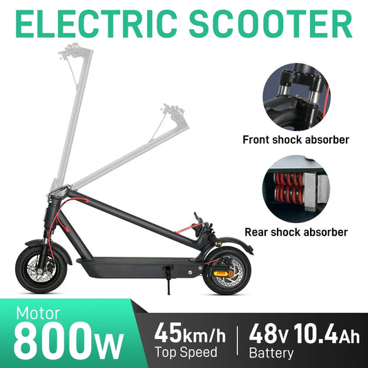 Mankeel 800W Scooter Electric 45KM Long Range 48V 10.4Ah Double Shock Absorption Smart APP 10 inch Folding Escooter