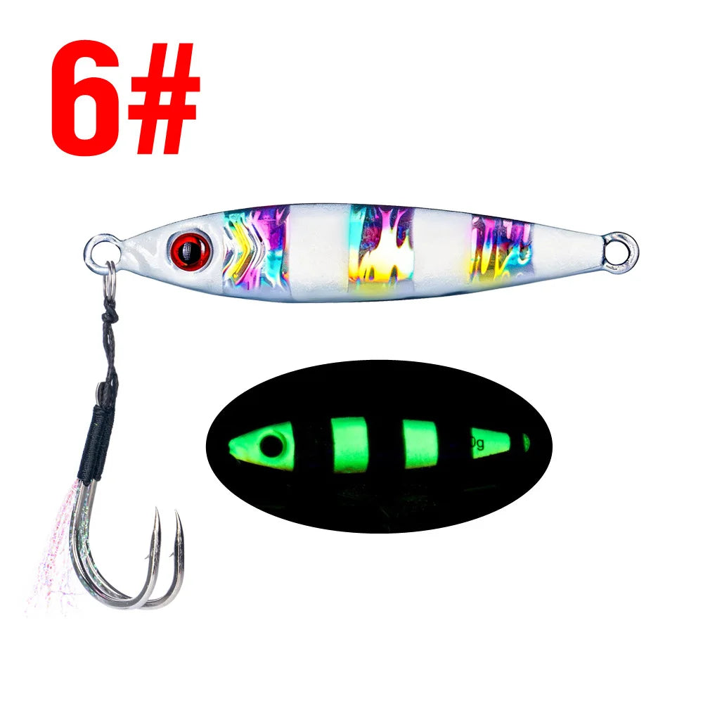 LHFSH Metal Fishing Lure 7g 15g 20g 100g Shore Cast Hook Swimbait Spoon Jig Artificial Bait Laser Cover Pike Trout Pesca Tackle