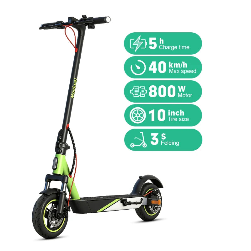 Mankeel 800W Scooter Electric 45KM Long Range 48V 10.4Ah Double Shock Absorption Smart APP 10 inch Folding Escooter