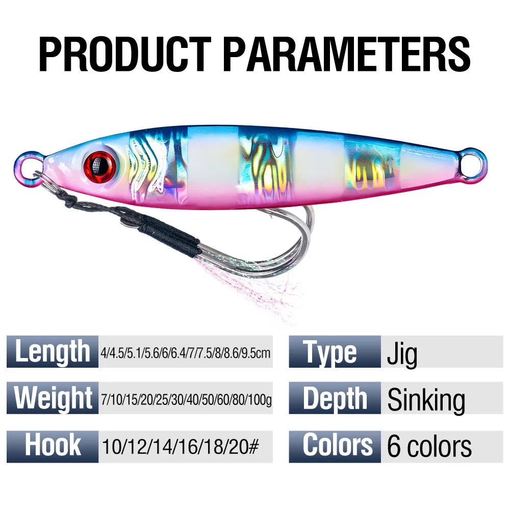 LHFSH Metal Fishing Lure 7g 15g 20g 100g Shore Cast Hook Swimbait Spoon Jig Artificial Bait Laser Cover Pike Trout Pesca Tackle