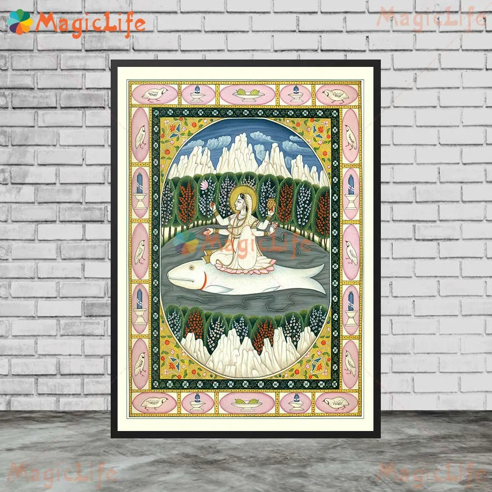 Goddess Lakshmi Ganga Indian Religion Poster Wall Pictures For Living Room Wall Art Canvas Painting Home Decor Unframed
