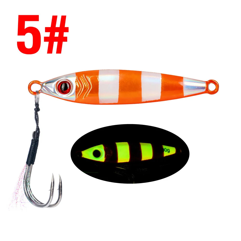 LHFSH Metal Fishing Lure 7g 15g 20g 100g Shore Cast Hook Swimbait Spoon Jig Artificial Bait Laser Cover Pike Trout Pesca Tackle