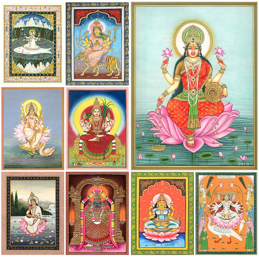 Goddess Lakshmi Ganga Indian Religion Poster Wall Pictures For Living Room Wall Art Canvas Painting Home Decor Unframed
