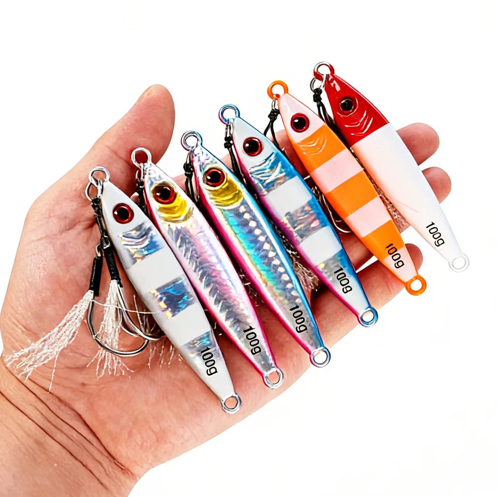 LHFSH Metal Fishing Lure 7g 15g 20g 100g Shore Cast Hook Swimbait Spoon Jig Artificial Bait Laser Cover Pike Trout Pesca Tackle
