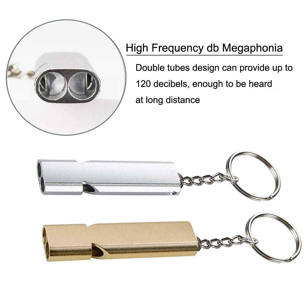 Outdoor EDC Survival Whistle High Decibel Double Pipe Whistle Stainless Steel Alloy Keychain Cheerleading Emergency Multi Tool