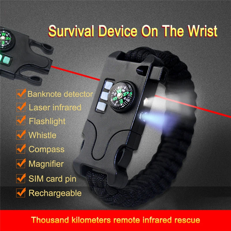 Outdoor Survival Paracord Bracelet Buckle LED Laser Flashlight bracelet Emergency Multi Tool Braided Camping Rescue Rope
