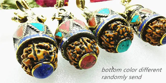 Indian Ganesh Amulet Pendants Pocket Buddha Brass Golden Handicrafts Capped Rudraksha Bodhi Beads TBP661