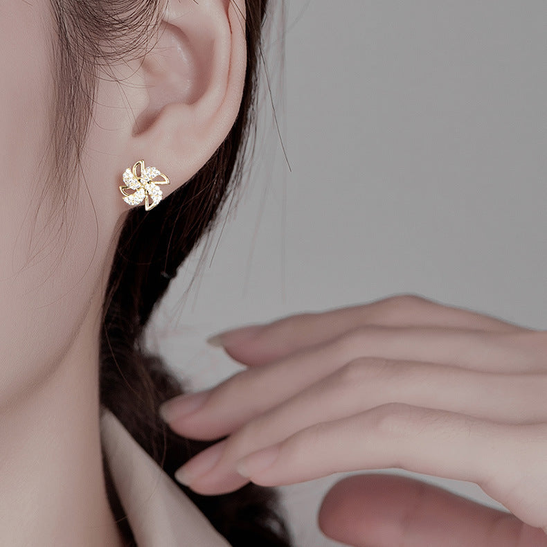 Trendy New Korean Cute Rotating Windmill Drop Earrings For Women Charm Romantic Luxury Zirconia Geometric Earrings Jewelry Gifts