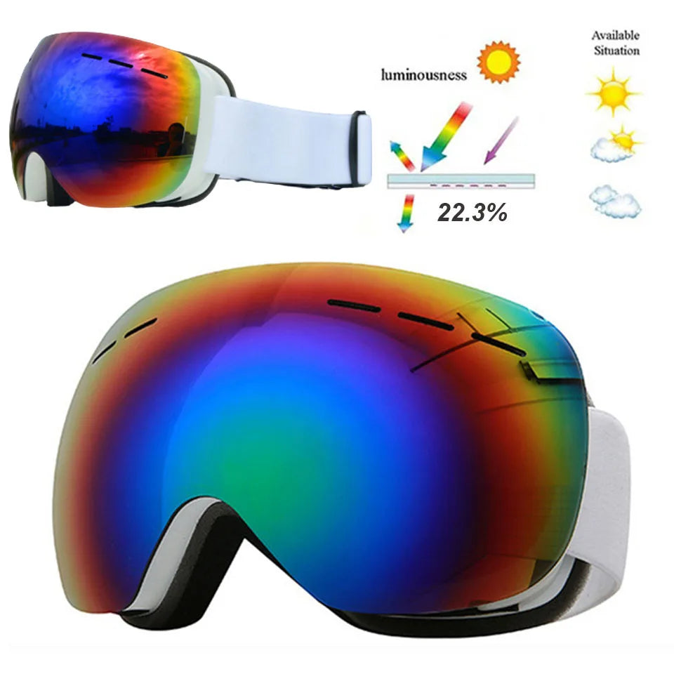GOBYGO New Skiing Eyewear Cycling Sunglasses Men Women Ski Goggles UV400 Anti-fog Big Ski Mask Glasses Snow Snowboard Polarized