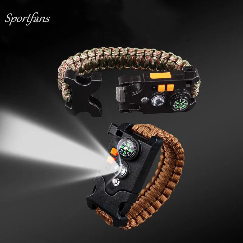 Outdoor Survival Paracord Bracelet Buckle LED Laser Flashlight bracelet Emergency Multi Tool Braided Camping Rescue Rope