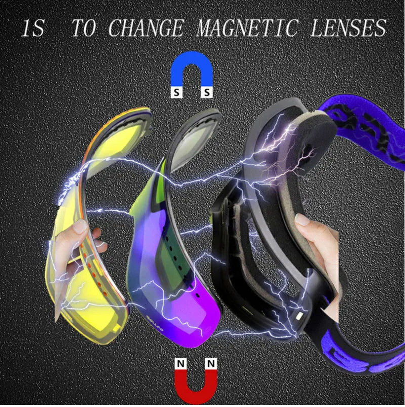 Ski Goggles with Magnetic Double Layer polarized Lens Skiing Anti-fog UV400 Snowboard Goggles Men Women Ski Glasses Eyewear case