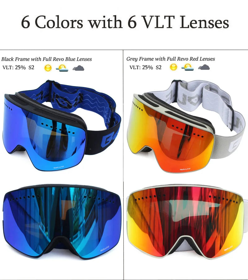 Ski Goggles with Magnetic Double Layer polarized Lens Skiing Anti-fog UV400 Snowboard Goggles Men Women Ski Glasses Eyewear case