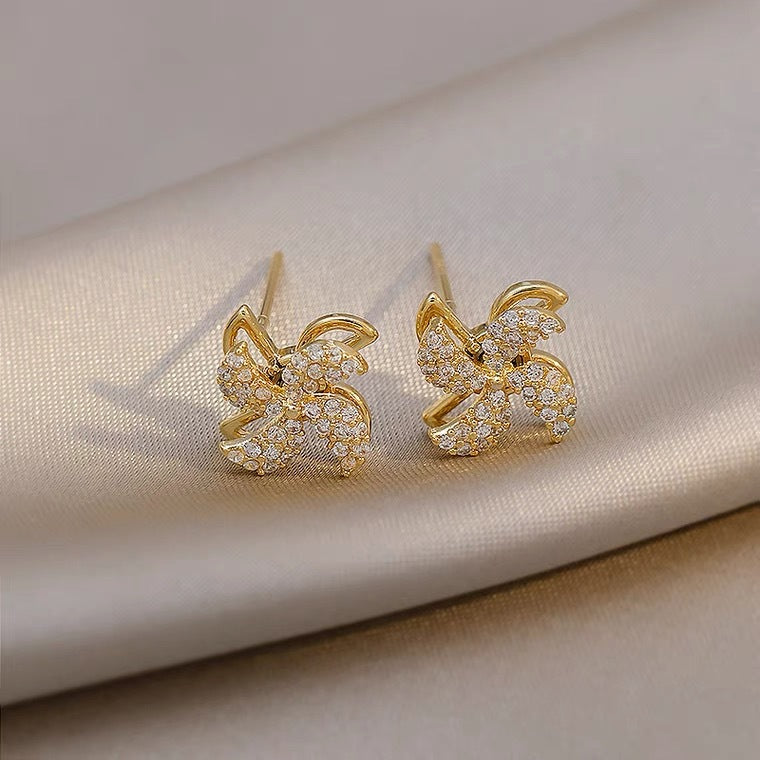 Trendy New Korean Cute Rotating Windmill Drop Earrings For Women Charm Romantic Luxury Zirconia Geometric Earrings Jewelry Gifts