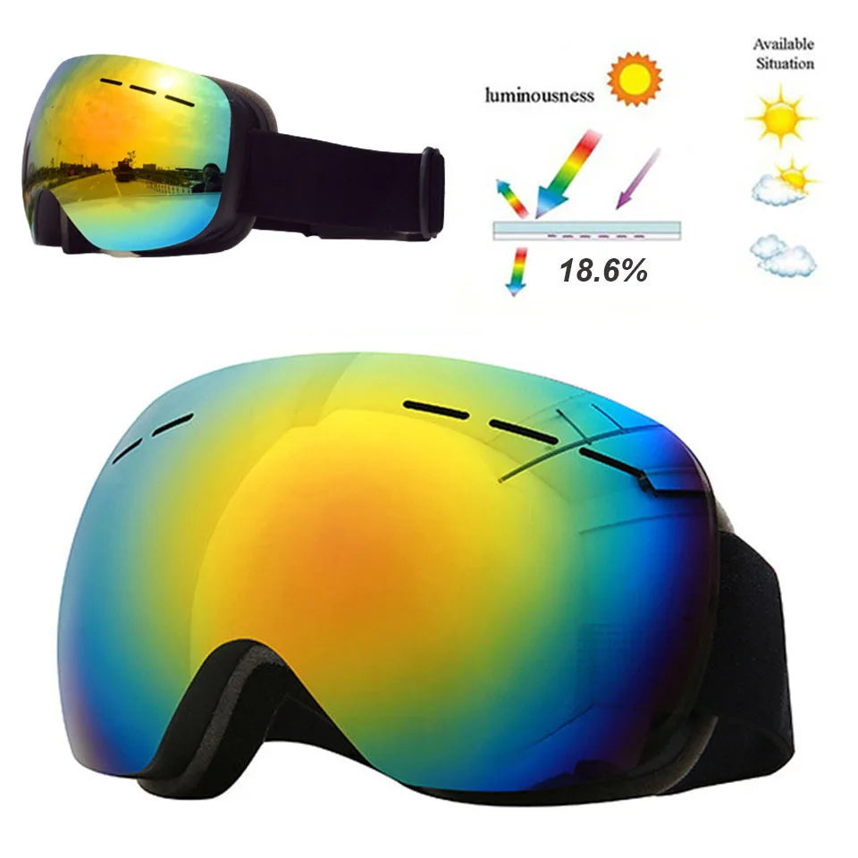 GOBYGO New Skiing Eyewear Cycling Sunglasses Men Women Ski Goggles UV400 Anti-fog Big Ski Mask Glasses Snow Snowboard Polarized