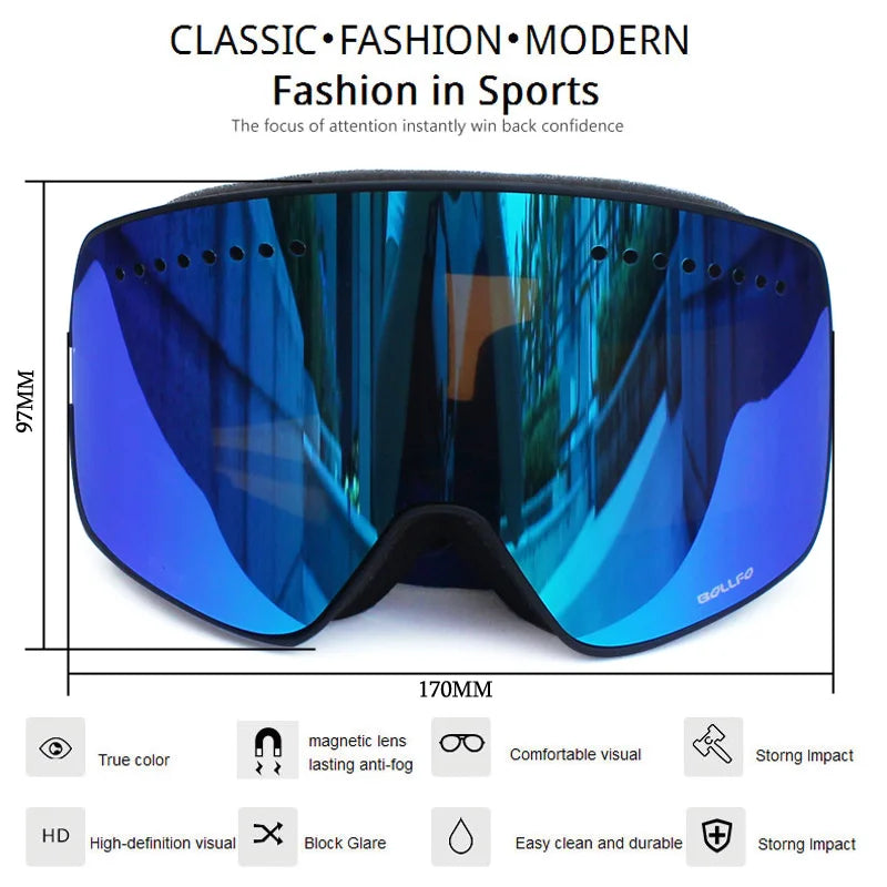 Ski Goggles with Magnetic Double Layer polarized Lens Skiing Anti-fog UV400 Snowboard Goggles Men Women Ski Glasses Eyewear case