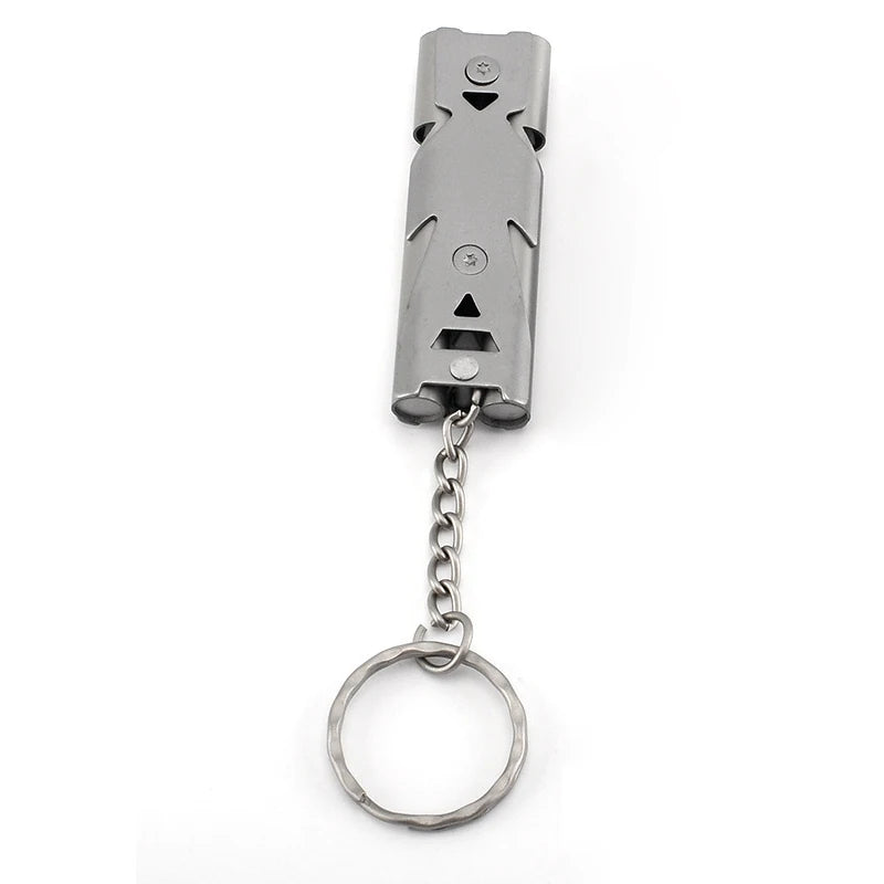 Outdoor EDC Survival Whistle High Decibel Double Pipe Whistle Stainless Steel Alloy Keychain Cheerleading Emergency Multi Tool