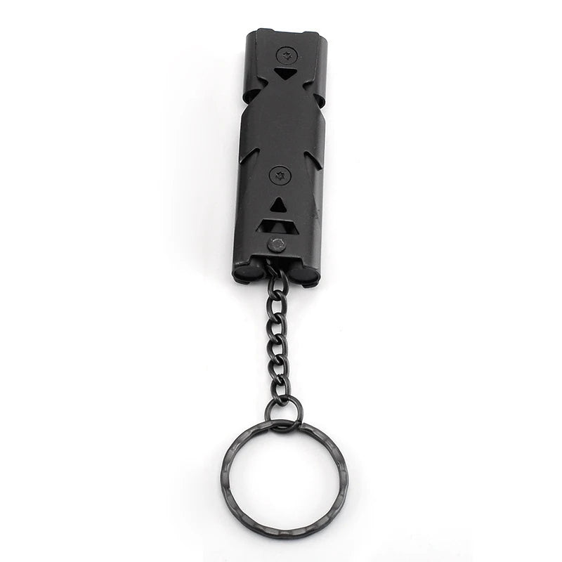 Outdoor EDC Survival Whistle High Decibel Double Pipe Whistle Stainless Steel Alloy Keychain Cheerleading Emergency Multi Tool