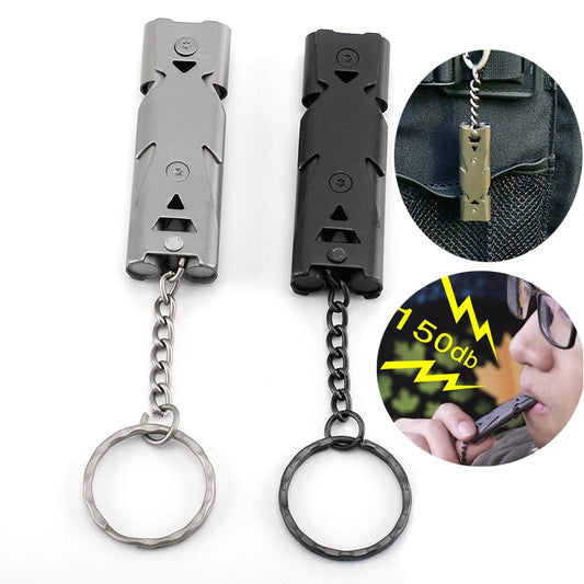 Outdoor EDC Survival Whistle High Decibel Double Pipe Whistle Stainless Steel Alloy Keychain Cheerleading Emergency Multi Tool