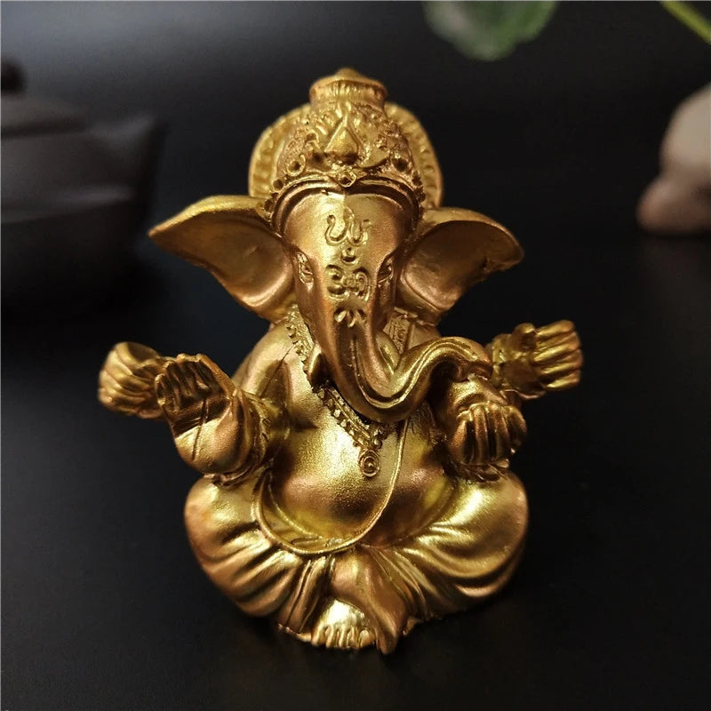 Lord Ganesha Buddha Statue Indian Elephant God Sculptures Gold Ganesh Figurines Ornaments Home Garden Buddha Decoration Statues