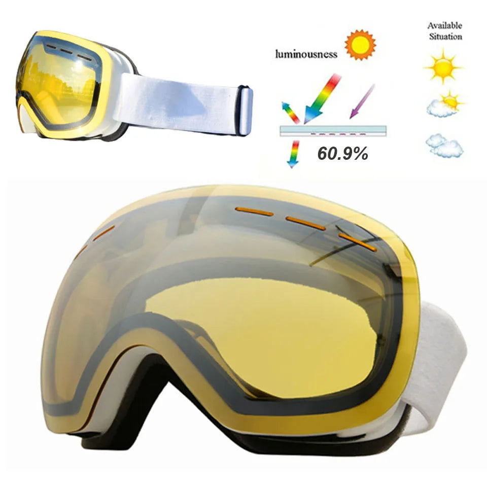 GOBYGO New Skiing Eyewear Cycling Sunglasses Men Women Ski Goggles UV400 Anti-fog Big Ski Mask Glasses Snow Snowboard Polarized