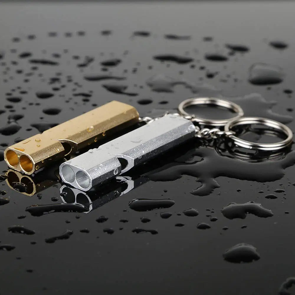 Outdoor EDC Survival Whistle High Decibel Double Pipe Whistle Stainless Steel Alloy Keychain Cheerleading Emergency Multi Tool