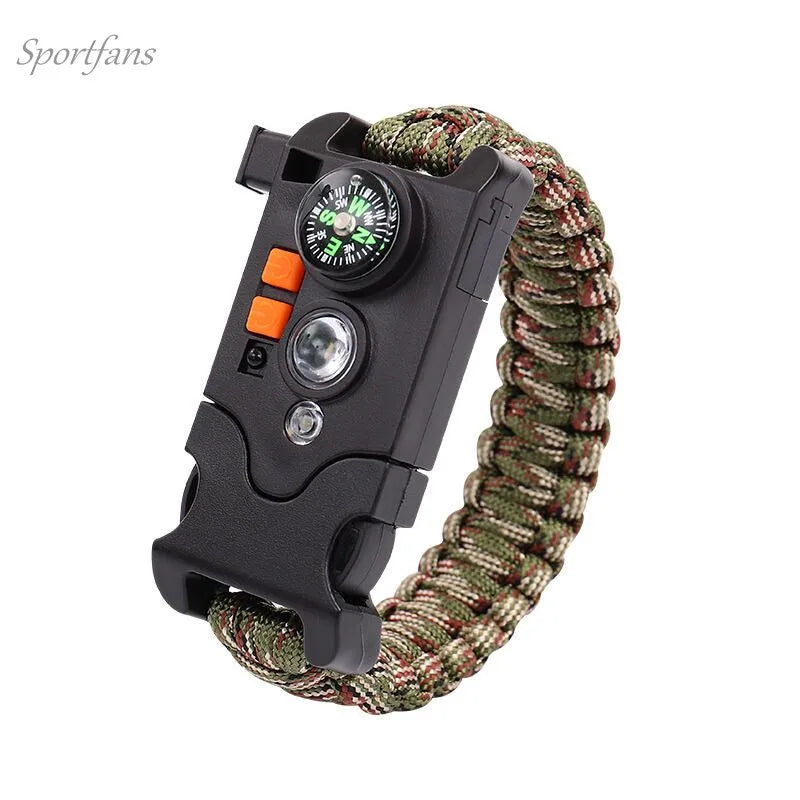 Outdoor Survival Paracord Bracelet Buckle LED Laser Flashlight bracelet Emergency Multi Tool Braided Camping Rescue Rope