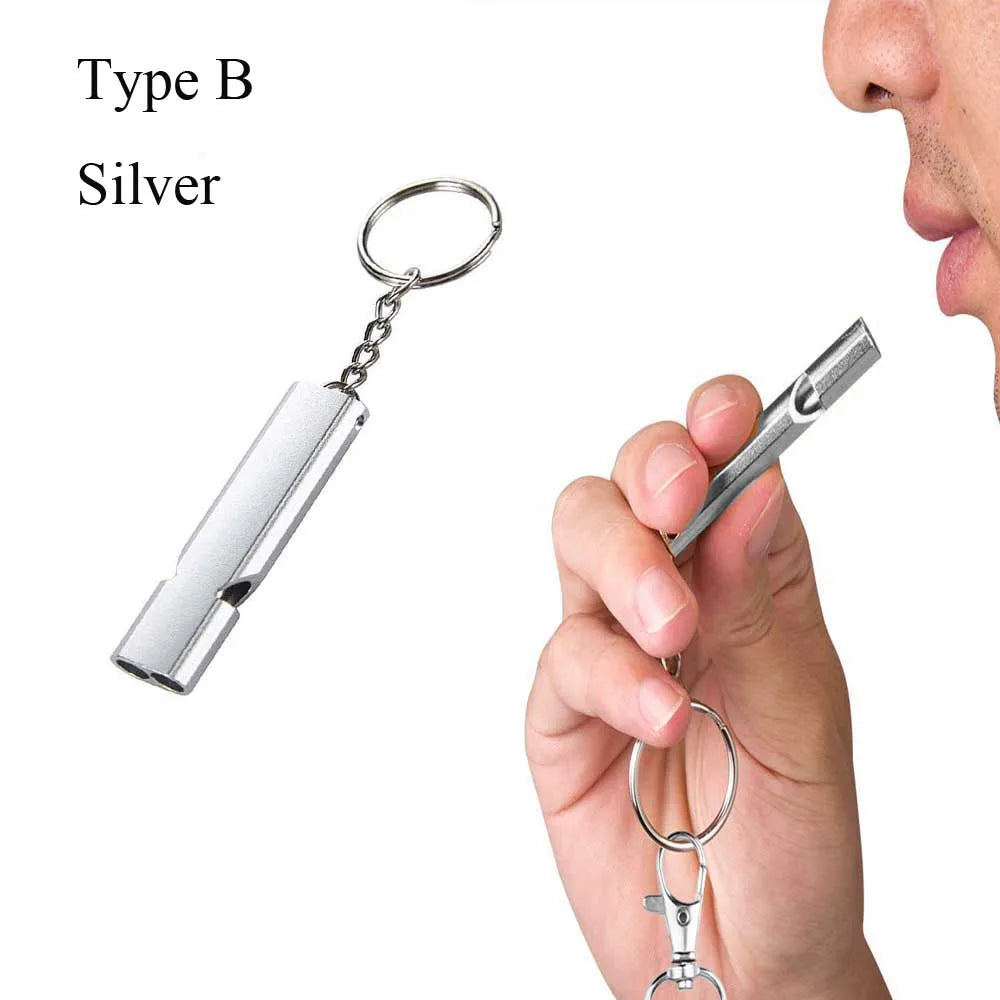 Outdoor EDC Survival Whistle High Decibel Double Pipe Whistle Stainless Steel Alloy Keychain Cheerleading Emergency Multi Tool