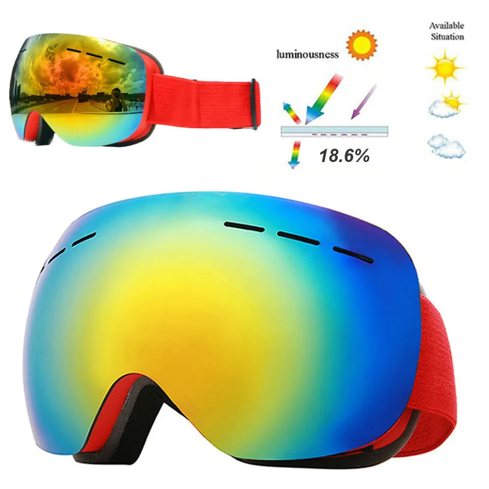 GOBYGO New Skiing Eyewear Cycling Sunglasses Men Women Ski Goggles UV400 Anti-fog Big Ski Mask Glasses Snow Snowboard Polarized