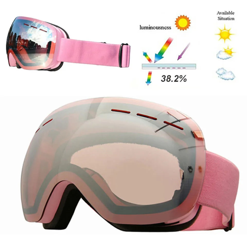 GOBYGO New Skiing Eyewear Cycling Sunglasses Men Women Ski Goggles UV400 Anti-fog Big Ski Mask Glasses Snow Snowboard Polarized