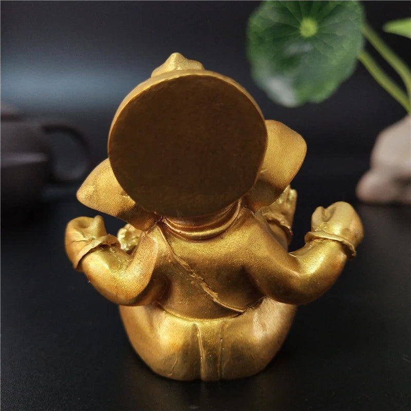 Lord Ganesha Buddha Statue Indian Elephant God Sculptures Gold Ganesh Figurines Ornaments Home Garden Buddha Decoration Statues