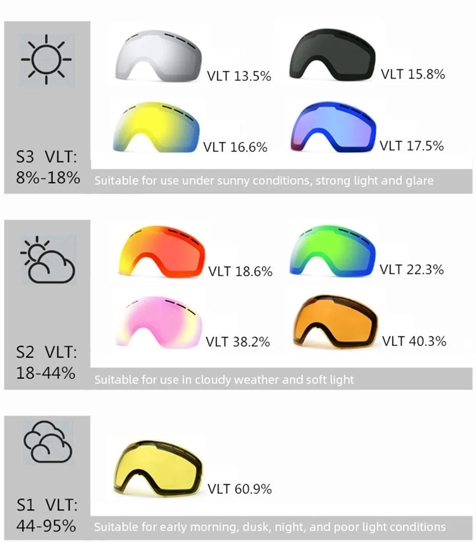 GOBYGO New Skiing Eyewear Cycling Sunglasses Men Women Ski Goggles UV400 Anti-fog Big Ski Mask Glasses Snow Snowboard Polarized
