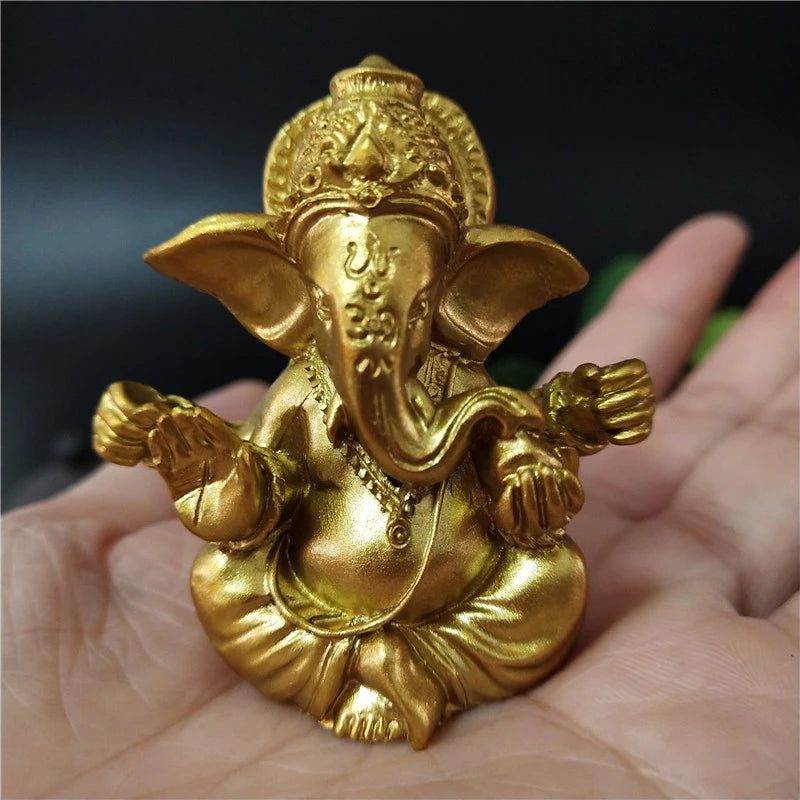 Lord Ganesha Buddha Statue Indian Elephant God Sculptures Gold Ganesh Figurines Ornaments Home Garden Buddha Decoration Statues