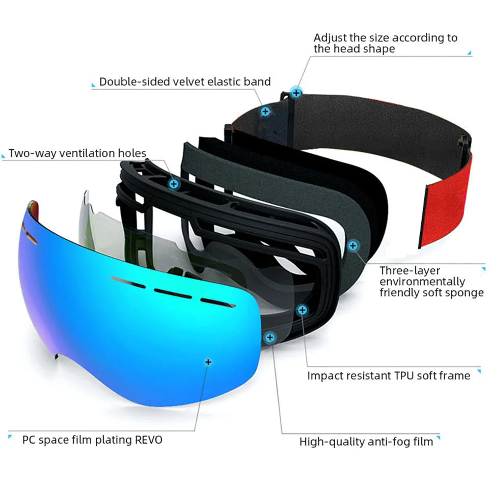 GOBYGO New Skiing Eyewear Cycling Sunglasses Men Women Ski Goggles UV400 Anti-fog Big Ski Mask Glasses Snow Snowboard Polarized