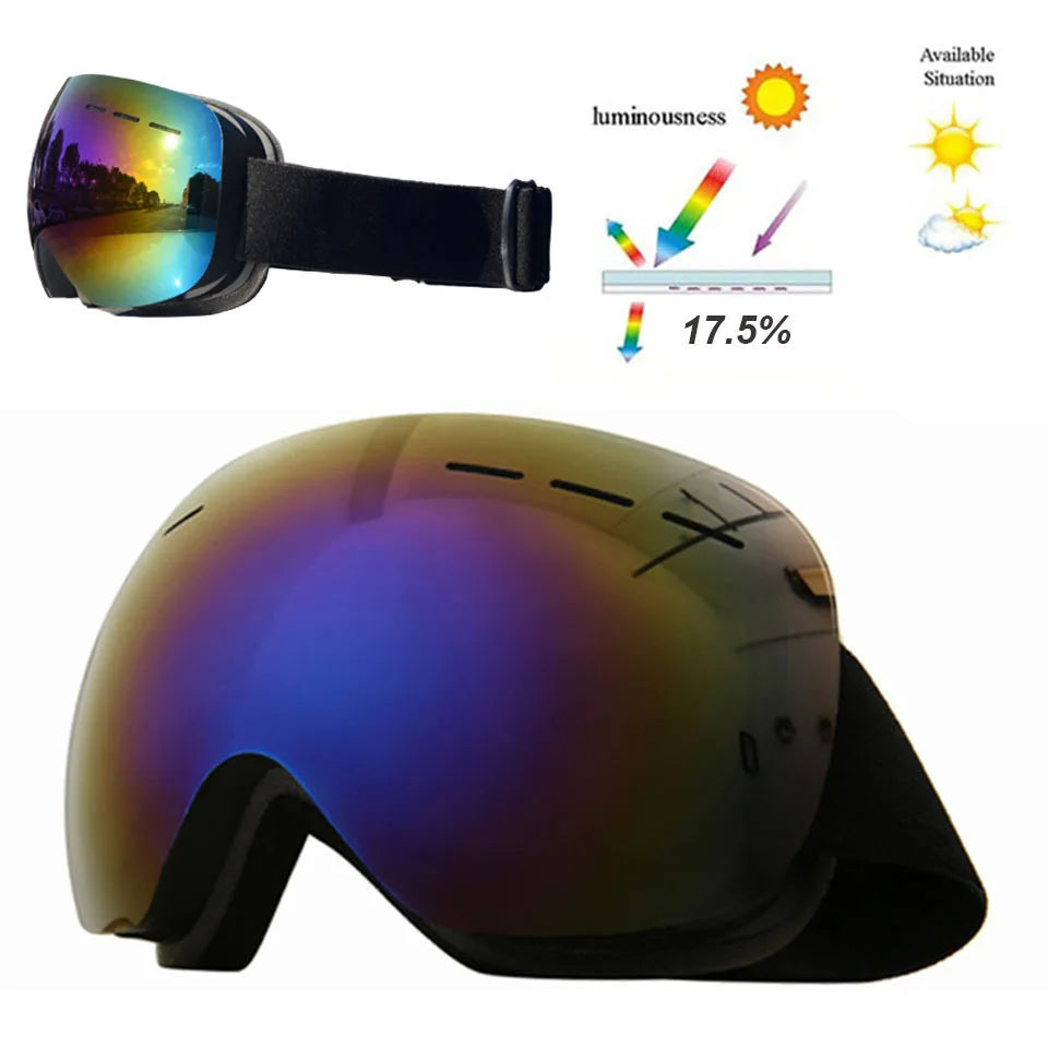 GOBYGO New Skiing Eyewear Cycling Sunglasses Men Women Ski Goggles UV400 Anti-fog Big Ski Mask Glasses Snow Snowboard Polarized