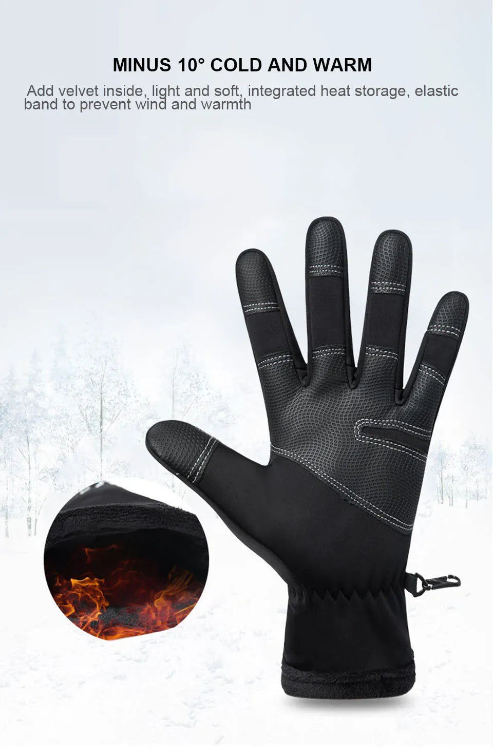 Cold-proof Ski Gloves Waterproof Winter Gloves Cycling Fluff Warm Gloves For Touchscreen Cold Weather Windproof Anti Slip