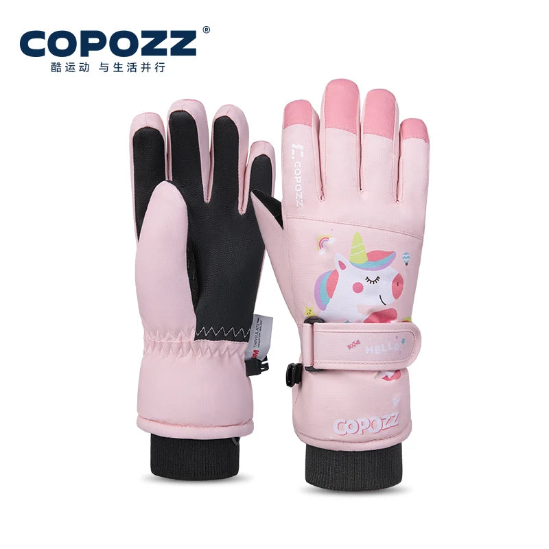 COPOZZ New Children's Ski Gloves 3M Thinsulate Wear resistant Winter Thermal Gloves Cartoon Waterproof Snowboard Gloves For Kids